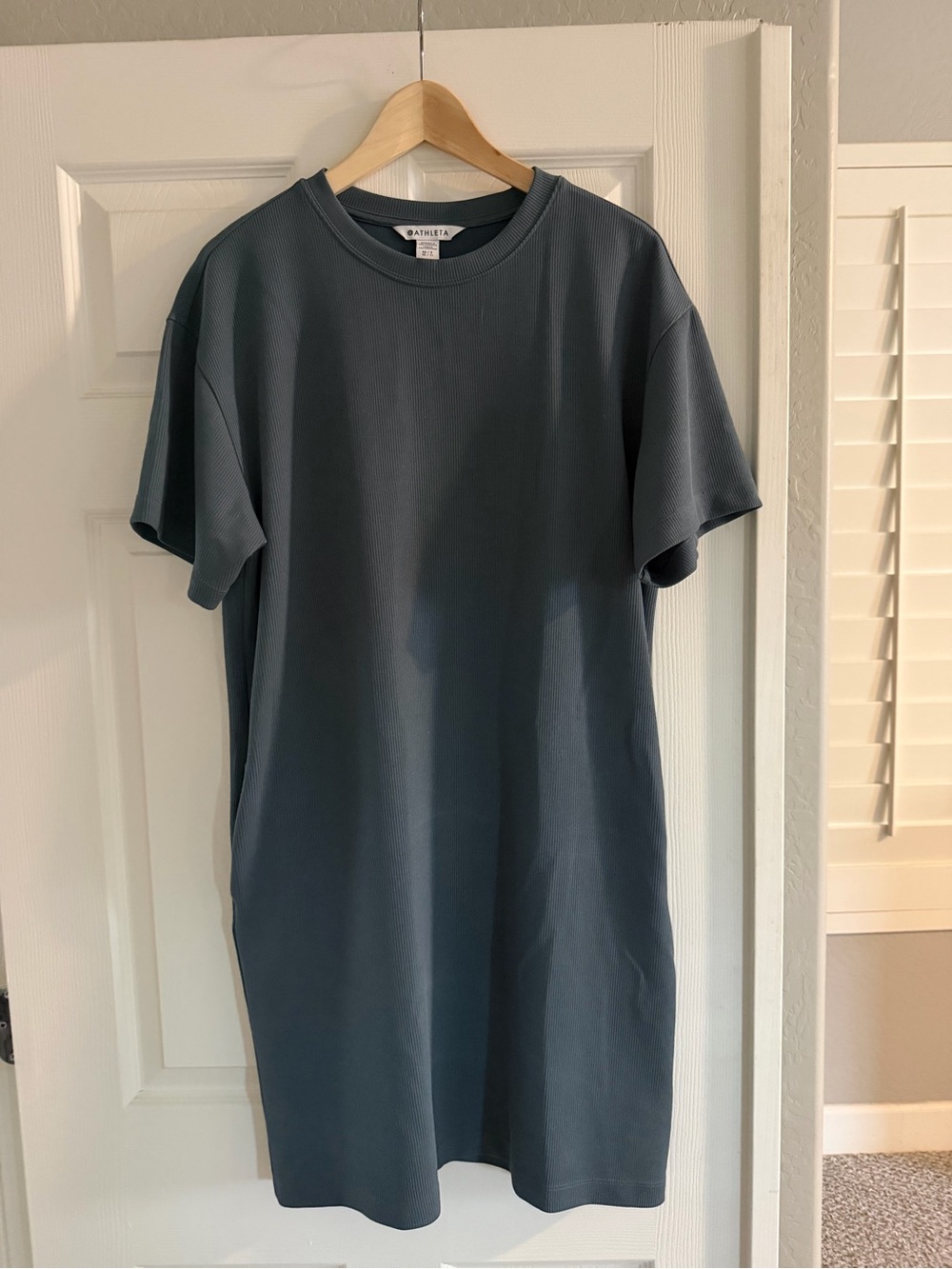 Athleta Slate Blue Short Sleeve Signature Rib Crewneck Tee Dress